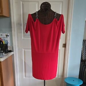 Michael Kors Vibrant Red Dress with Cold Shoulders